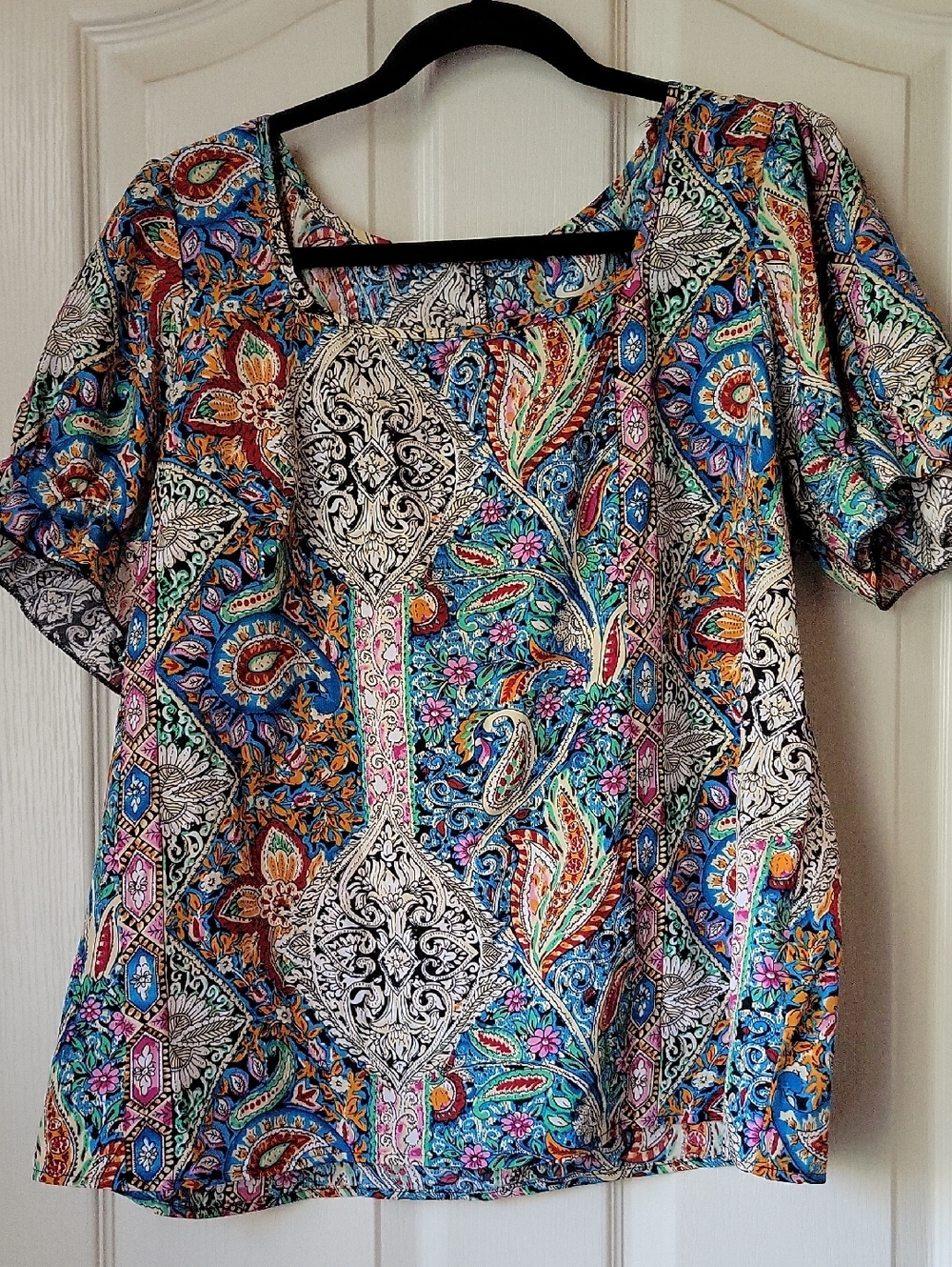 SHEIN Multicolor Paisley Floral Scoop Neck Blouse